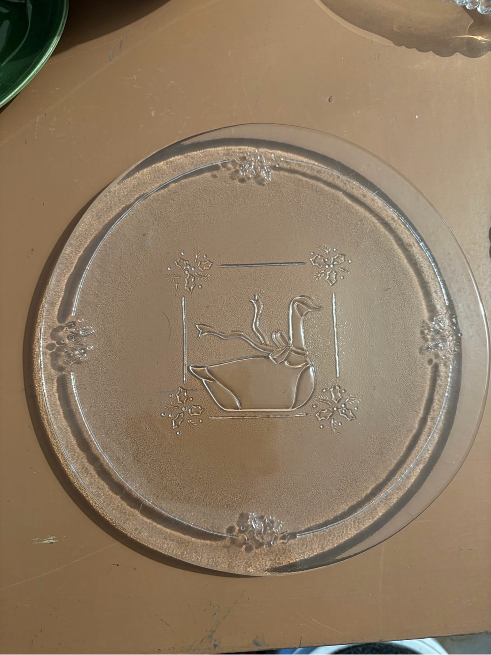 Clear Glass Decorative Charger with Swan Motif
